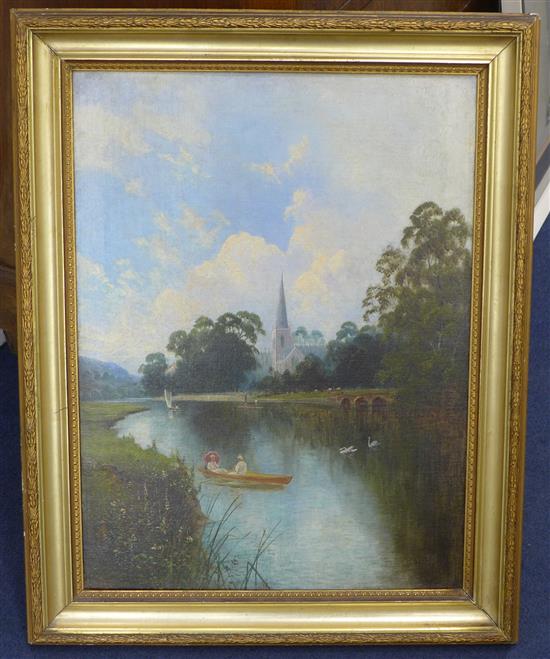 English School circa 1900 Boating on the Avon, near Stratford, 24 x 18in.